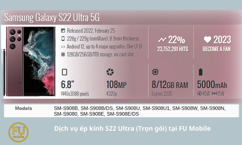 Thay mặt kính Samsung S22 Ultra tại FU Mobile