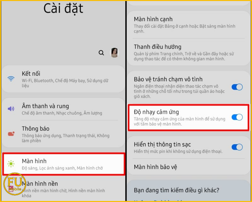 Kích hoạt độ nhạy cảm ứng Samsung