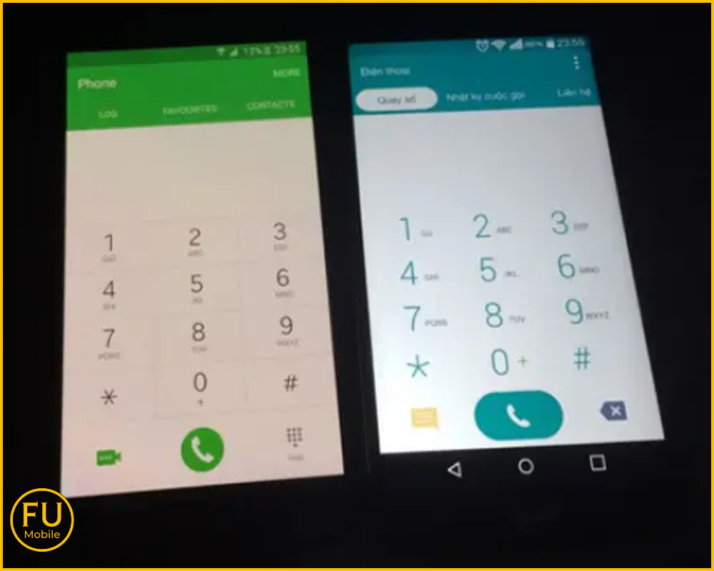 Màn hình bị ám vàng (trái) và màn hình không ám vàng (phải)