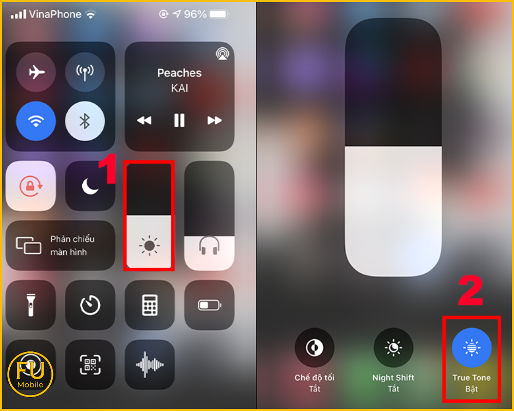 Nhấn vào biểu tượng True Tone để bật hoặc tắt chế độ