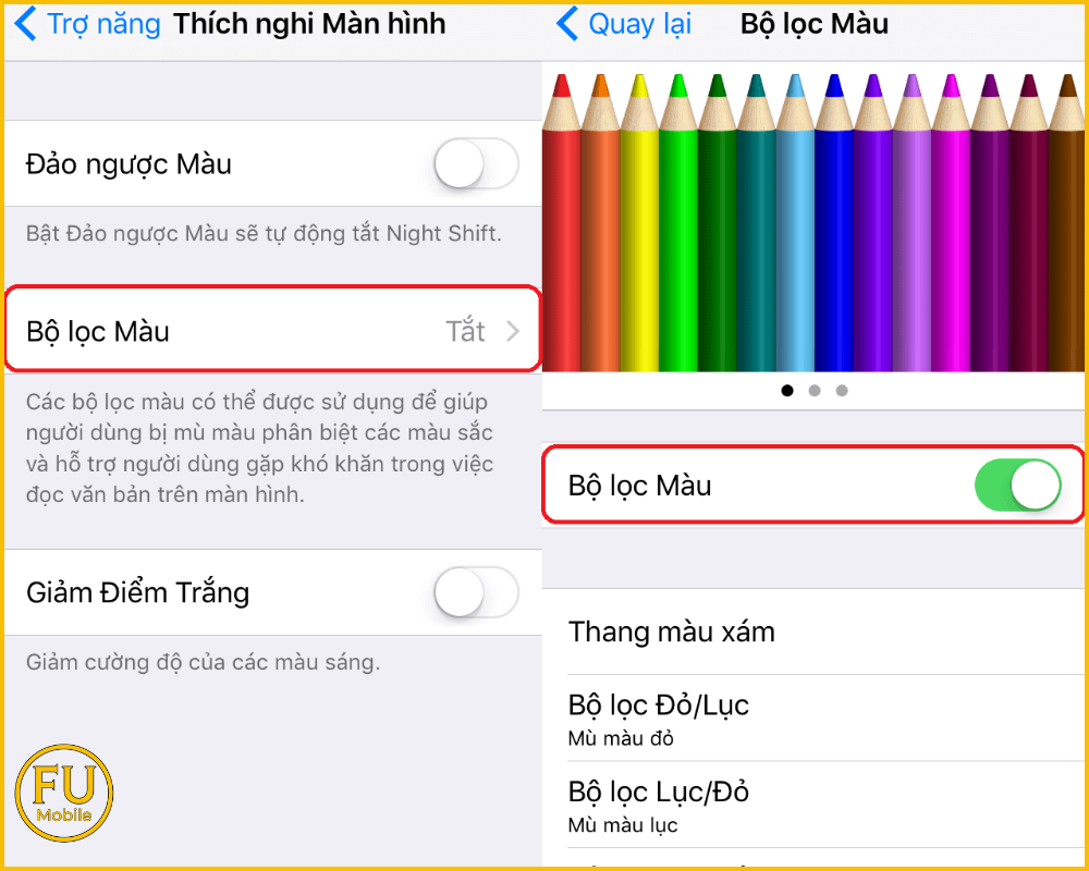 Sử dụng Bộ lọc màu