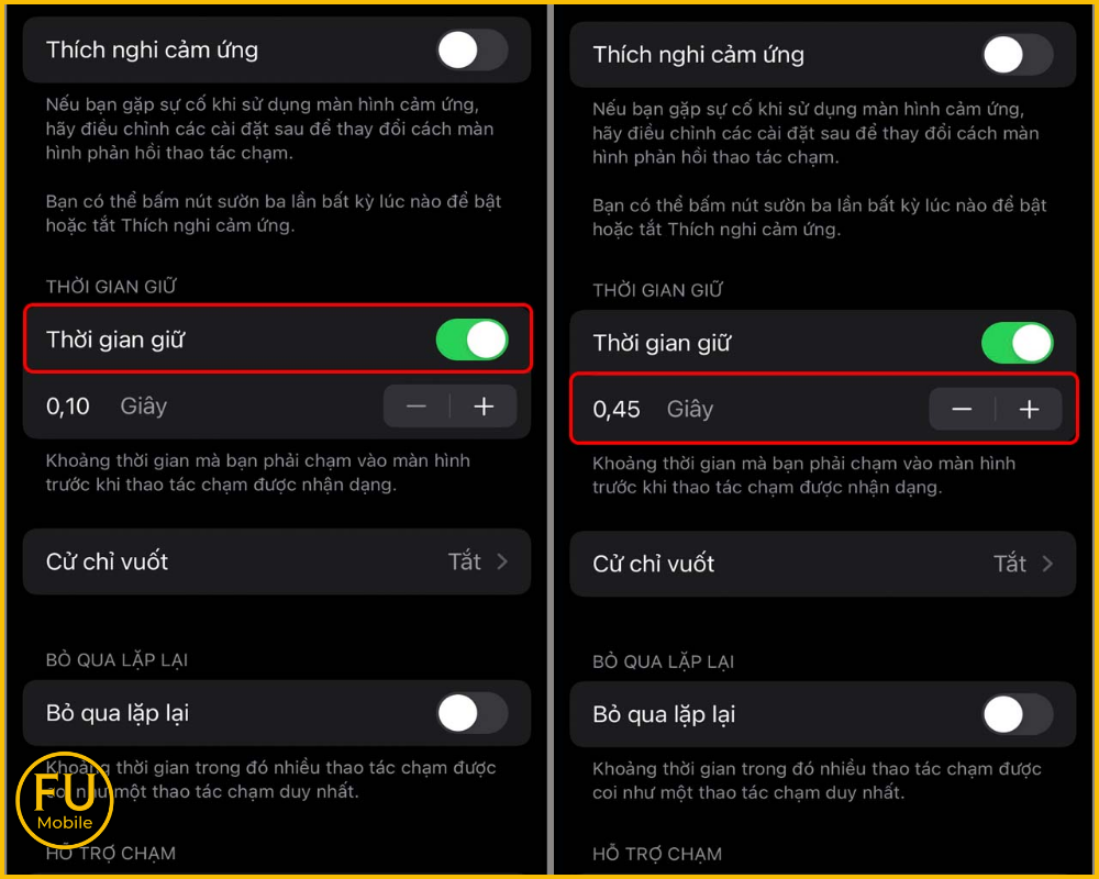 Tùy chỉnh Thời gian giữ