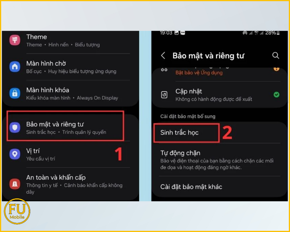 Vào Bảo mật và riêng tự chọn Sinh trắc học