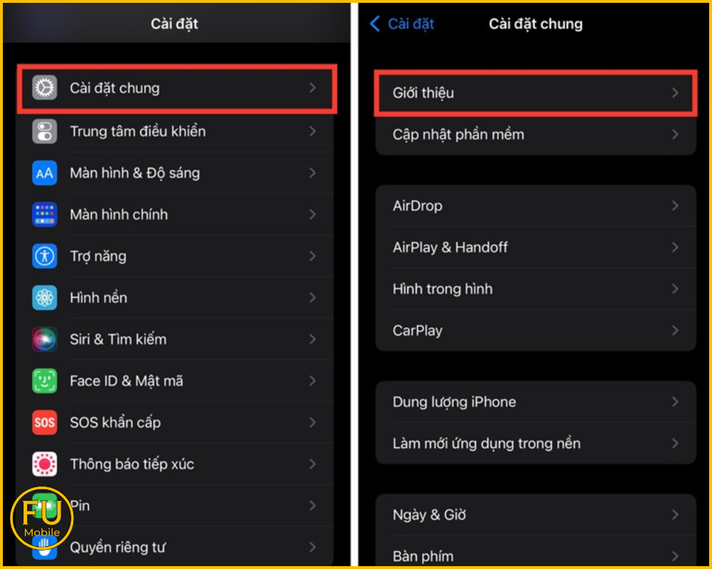 Vào Cài đặt và chọn mục Giới thiệu