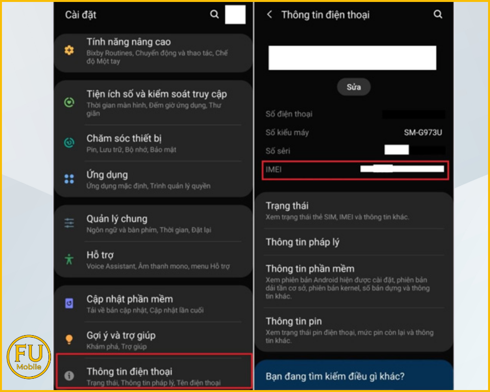 Vào mục Cài đặt và chọn Thông tin điện thoại