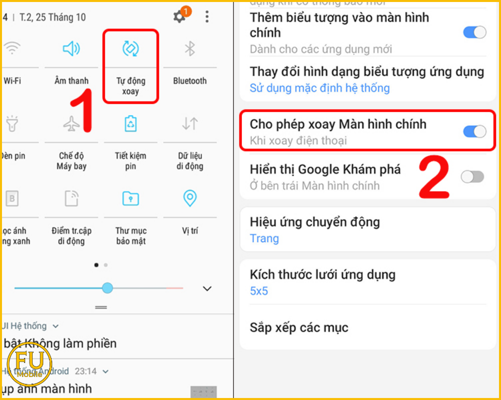 Bật cho phép xoay màn hình chính
