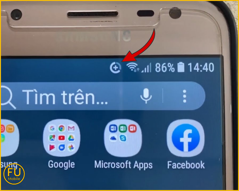 Biểu tượng Dấu cộng bên trong vòng tròn xuất hiện ở góc trên cùng màn hình