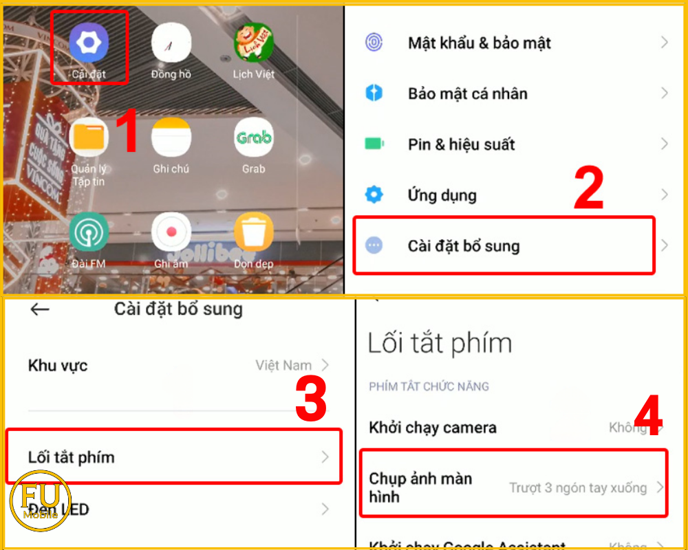 Các bước bật chụp ảnh màn hình bằng cách trượt 3 ngón tay