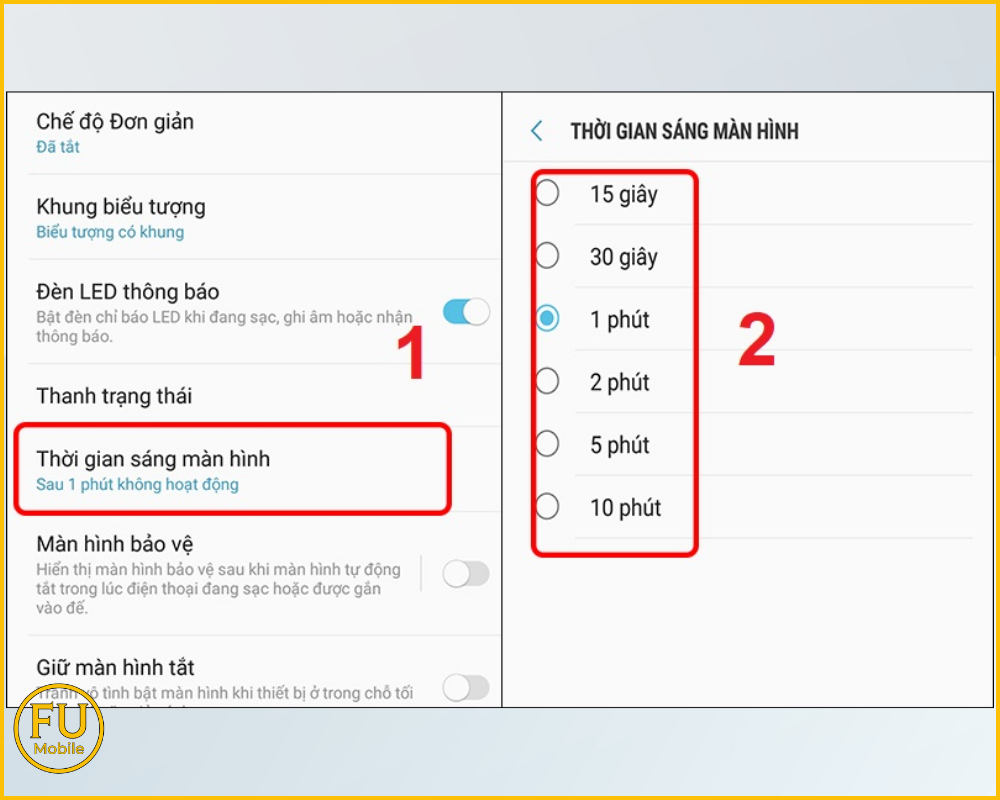 Cài đặt thời gian tắt màn hình Samsung