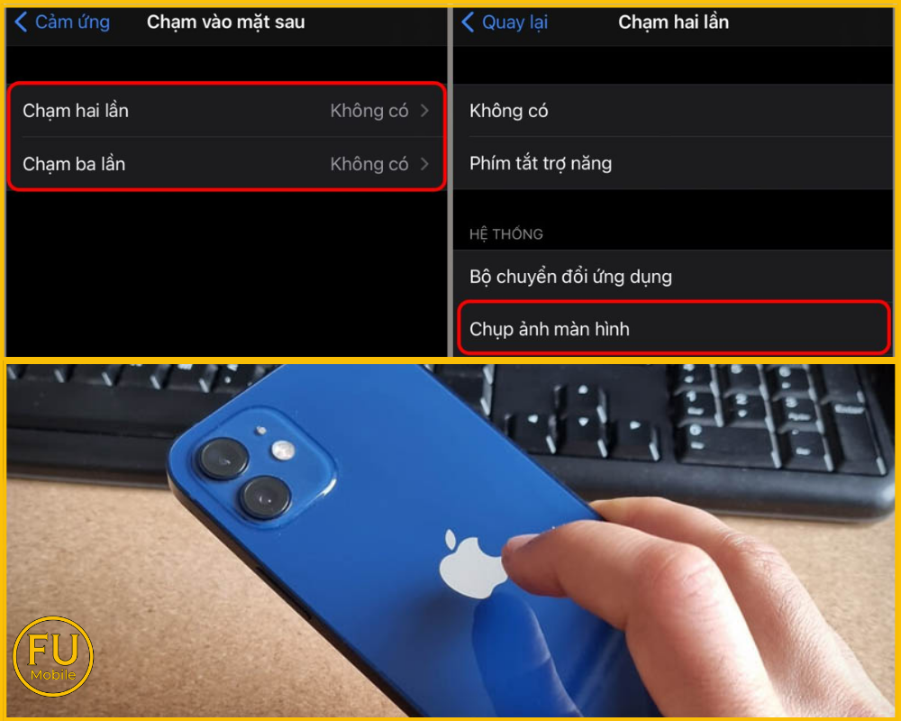 Chạm vào mặt sau điện thoại để chụp màn hình