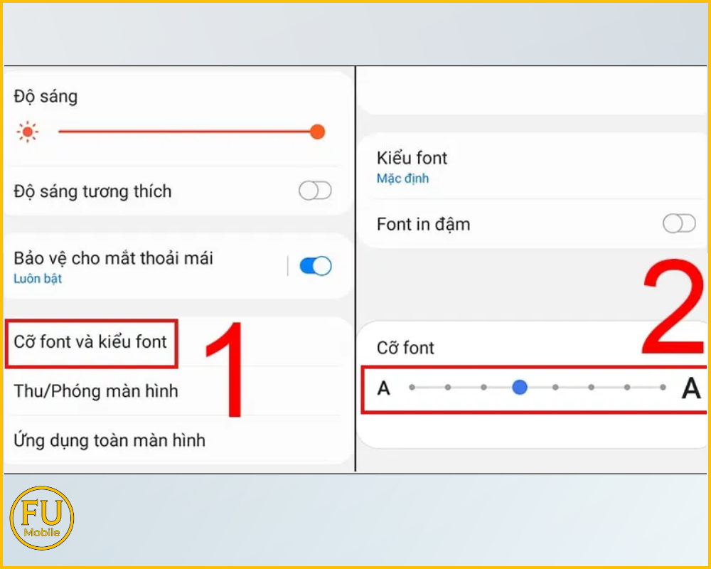 Chỉnh cỡ chữ và kiểu font trong mục Màn hình