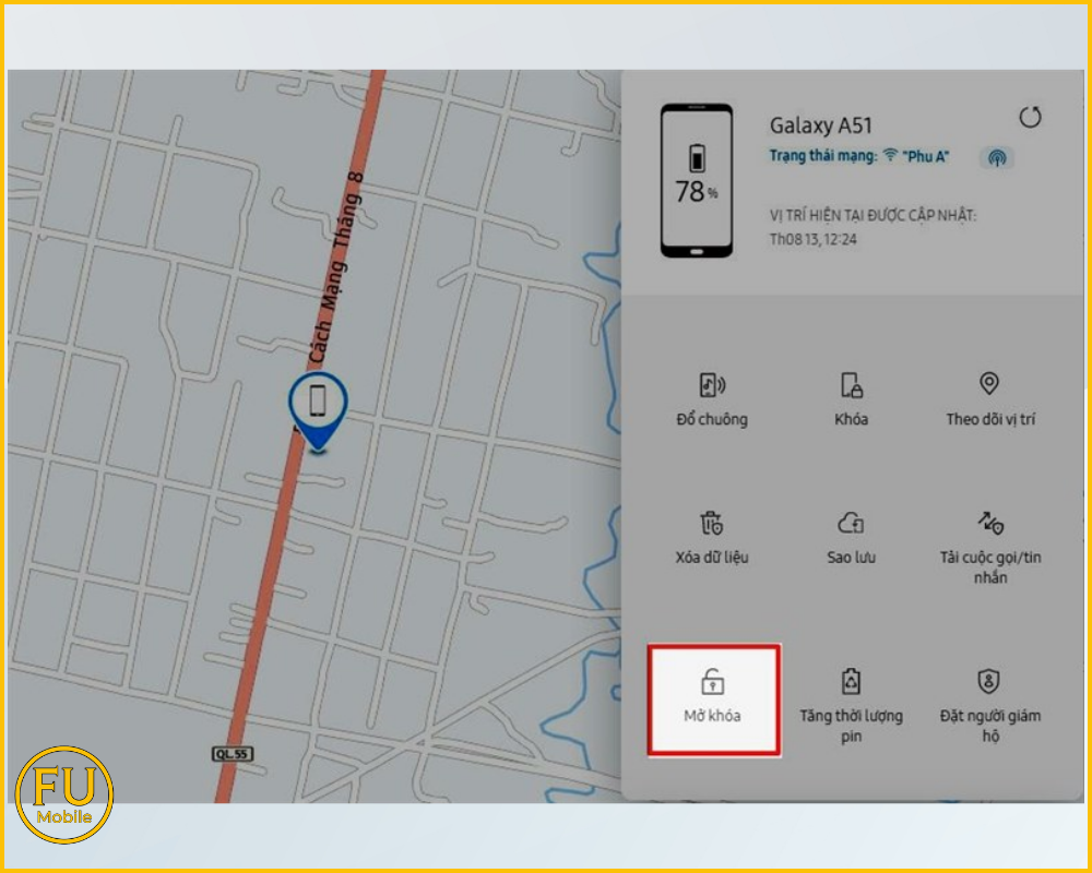 Chọn mục Mở khóa hiển thị trên màn hình