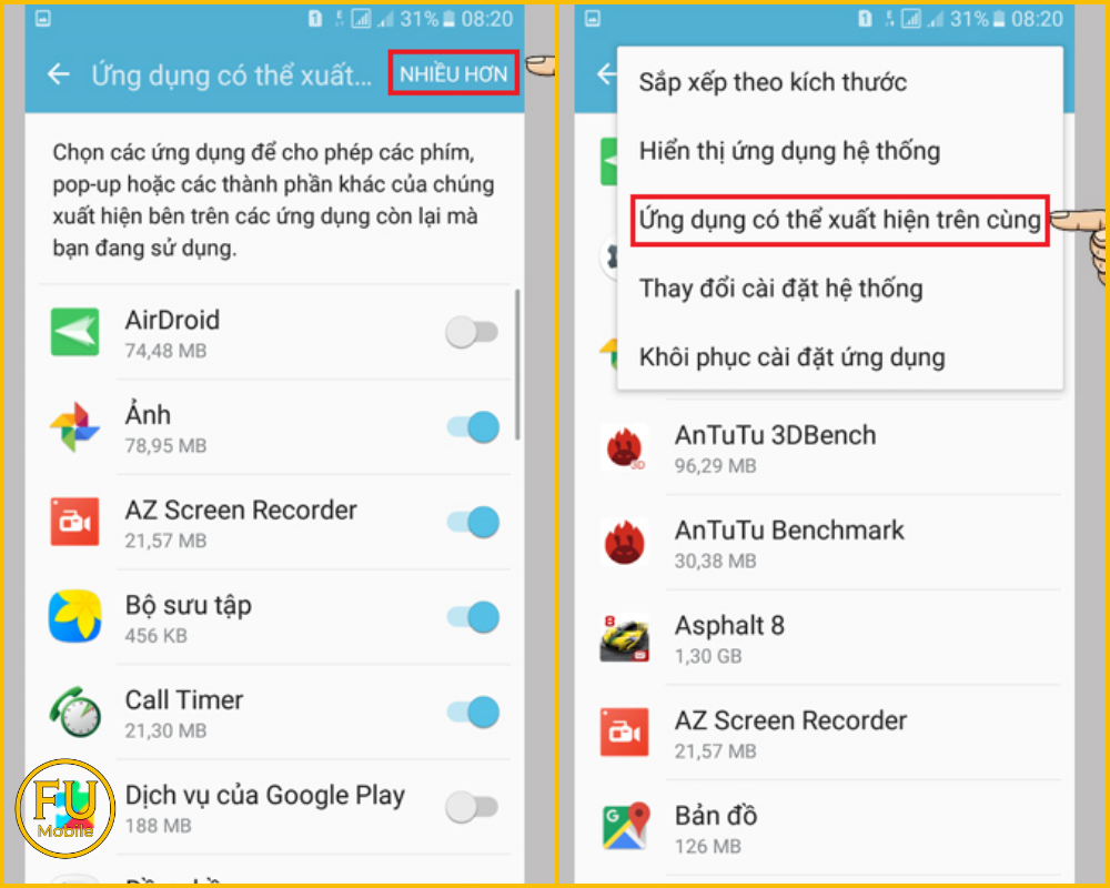 Chọn mục Nhiều hơn và chọn tiếp Ứng dụng có thể xuất hiện trên cùng