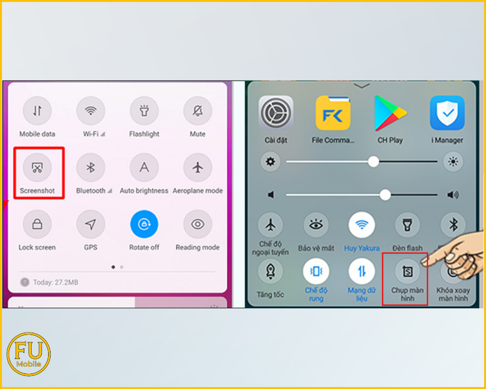 Chụp màn hình Android qua bảng điều khiển nhanh