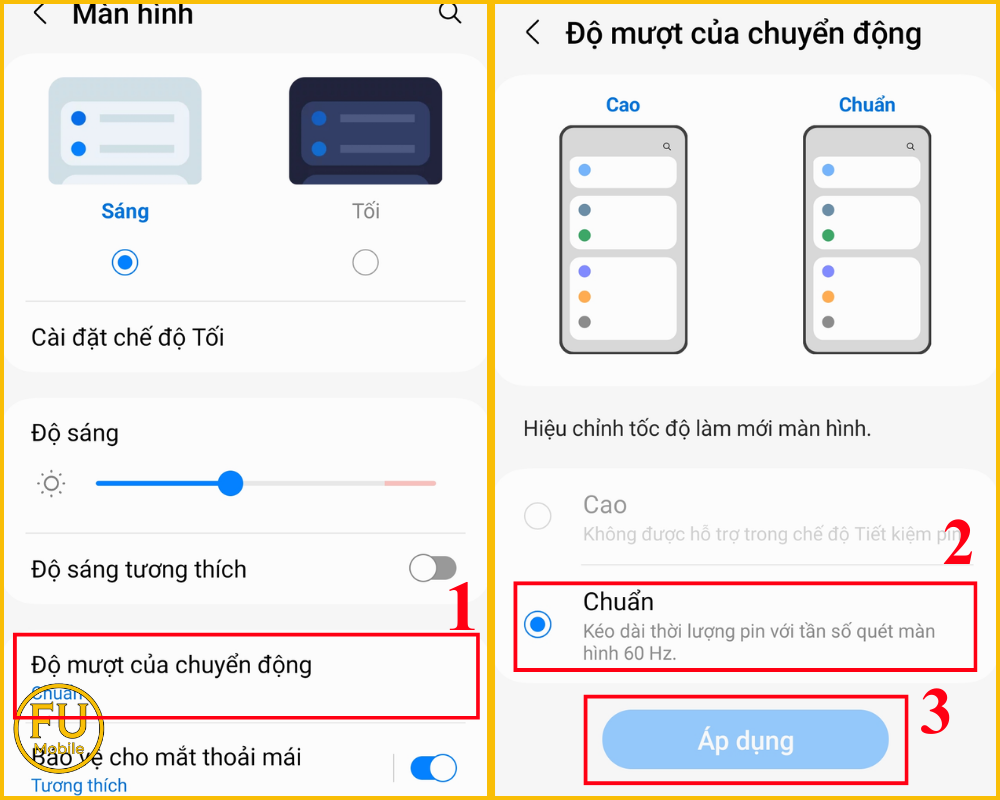 Điều chỉnh tần số quét về 60Hz