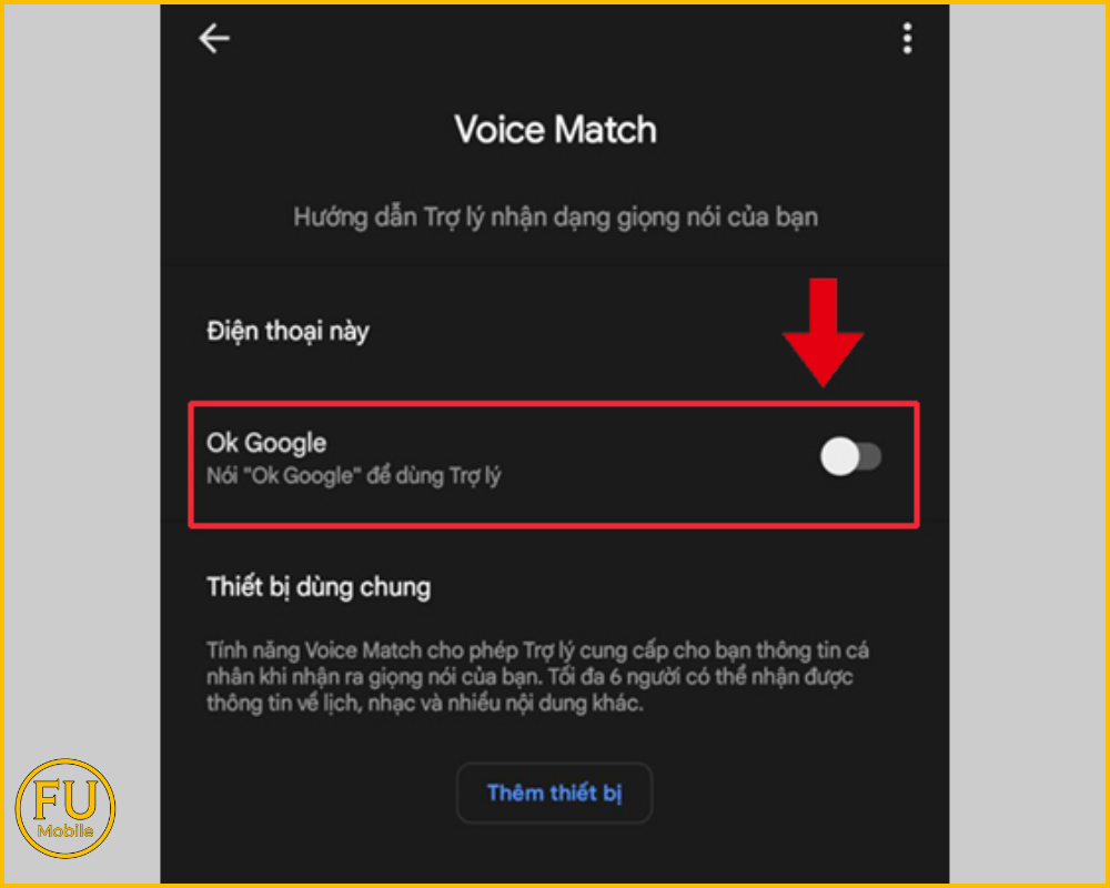 Gạt thanh Ok Google để kích hoạt tính năng nhận giọng nói cho Trợ lý Google