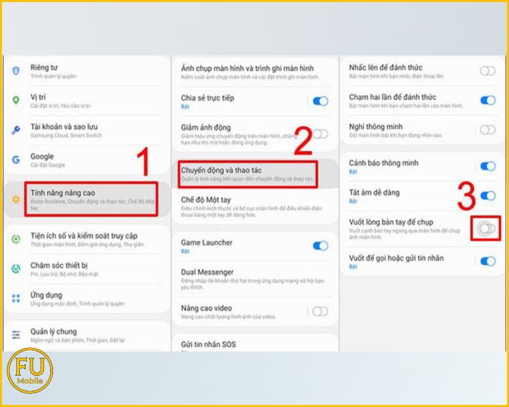 Hướng dẫn bật mục Vuốt lòng bàn tay để chụp