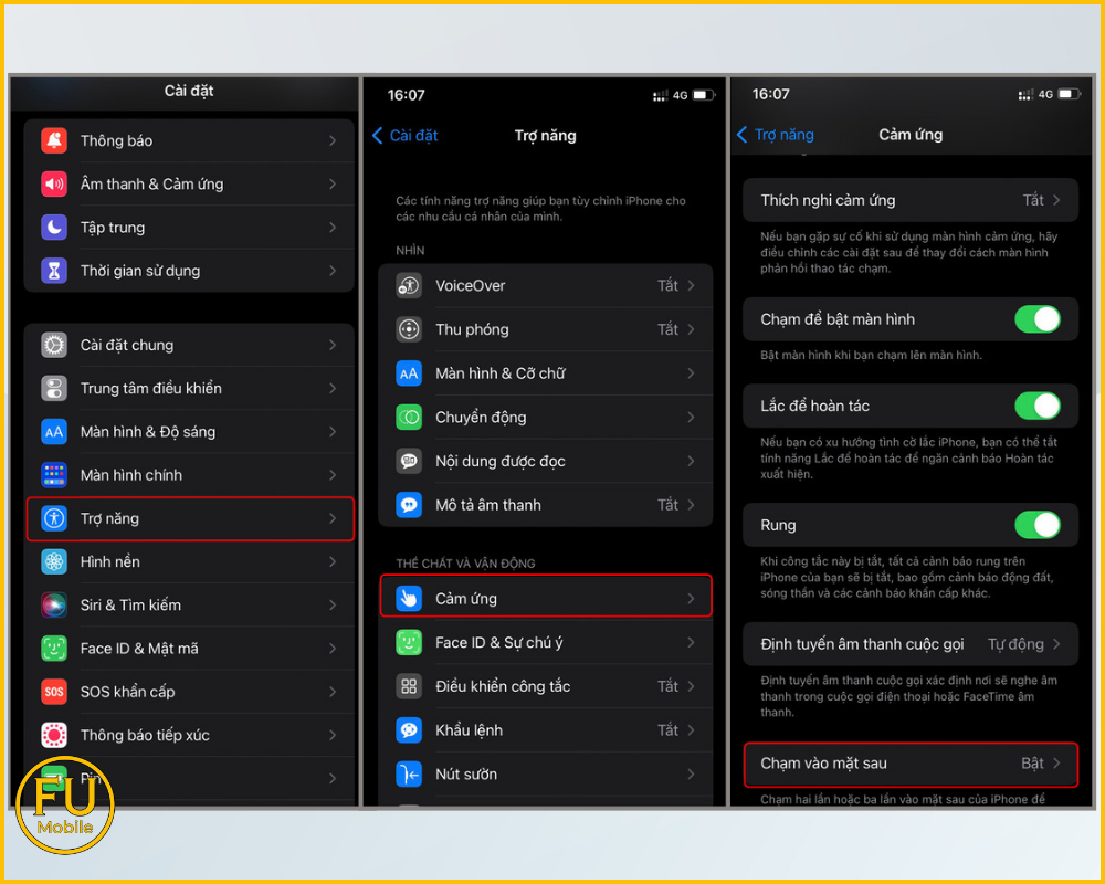 Hướng dẫn các bước bật chạm vào mặt sau chụp màn hình
