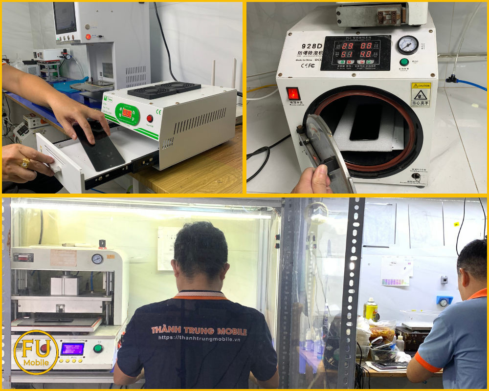 Khách hàng có thể quan sát quy trình sửa điện thoại tại FU Mobile