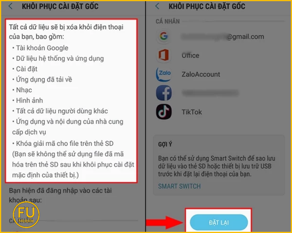 Khôi phục cài đặt gốc khi Samsung S20 bị lỗi trắng xanh