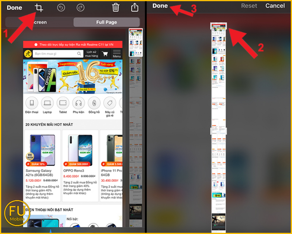 Nhấn vào biểu tượng Cắt nếu bạn muốn điều chỉnh hoặc giới hạn phạm vi ảnh