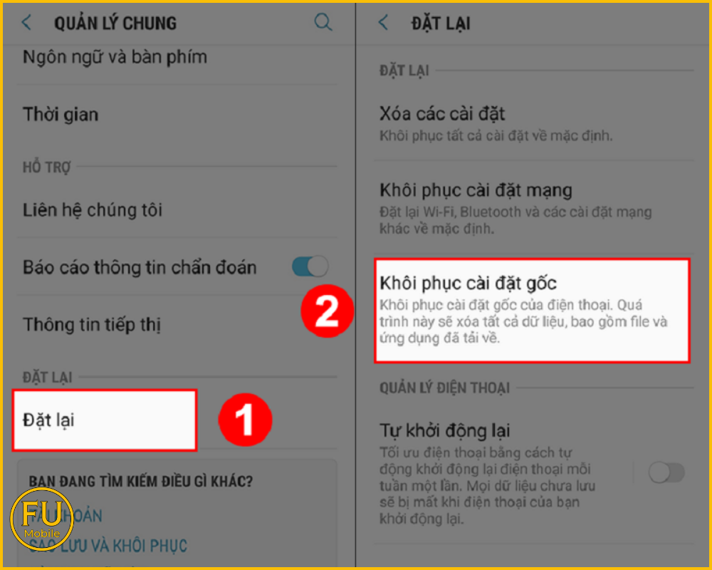 Quy trình thực hiện khôi phục cài đặt gốc trên điện thoại Samsung
