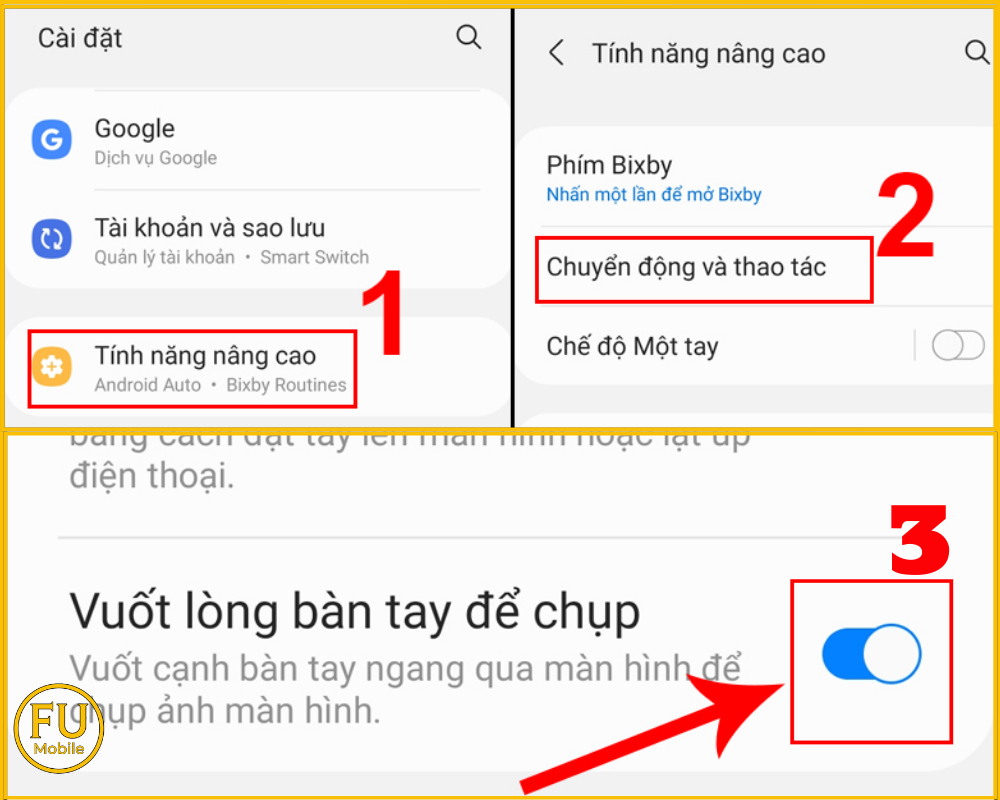 Sử dụng cử chỉ vuốt lòng bàn tay chụp màn hình