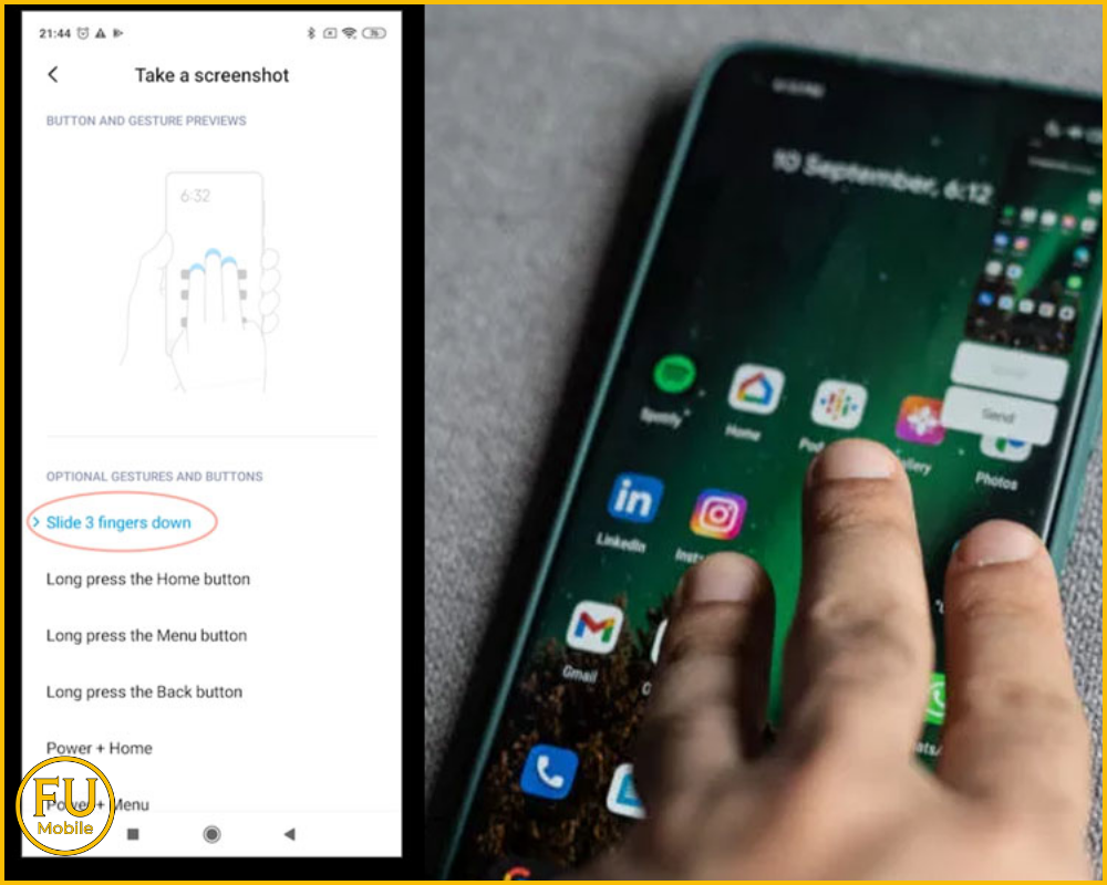 Tại đây chọn mục Trượt 3 ngón tay xuống để chụp ảnh màn hình