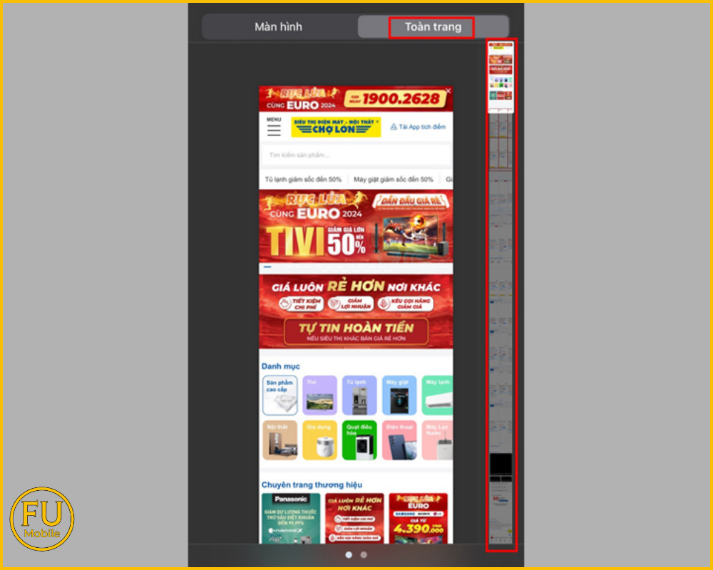 Tại tùy chọn Toàn trang sẽ có thanh cuộn xuất hiện bên phải màn hình