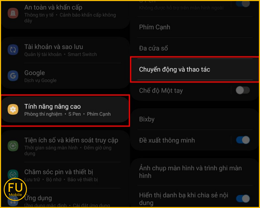 Tắt các tính năng cử chỉ thông minh