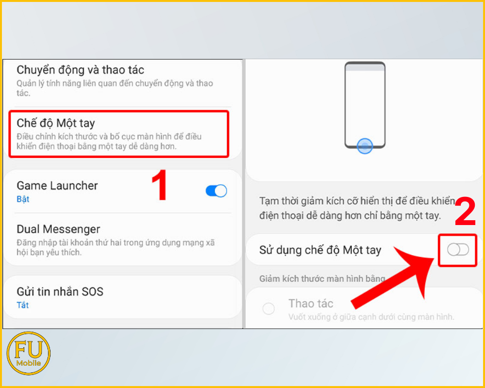 Tắt Chế độ Một tay