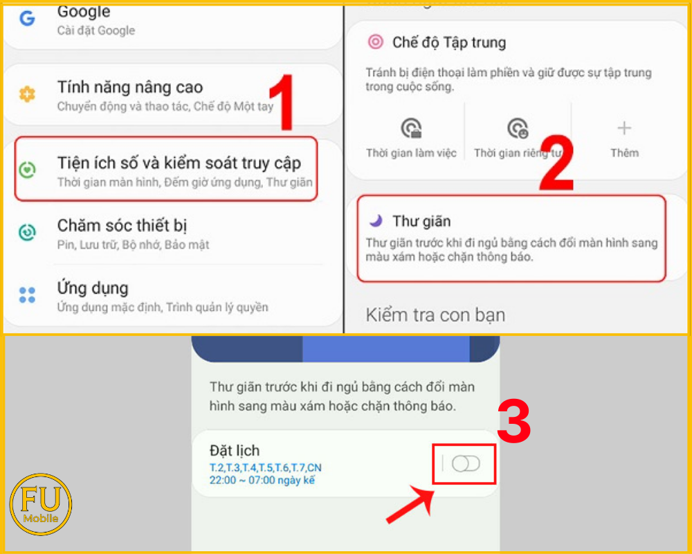 Tắt chế độ Thư giãn hoặc Chế độ Giờ đi ngủ