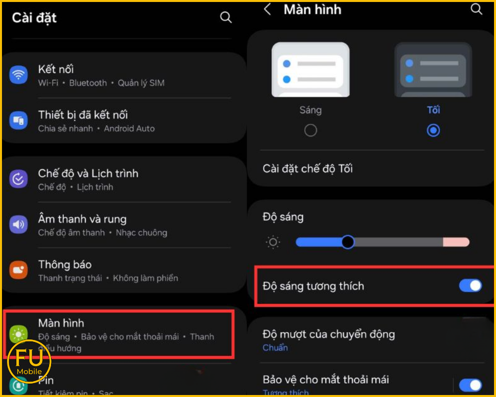 Tắt độ sáng tương thích