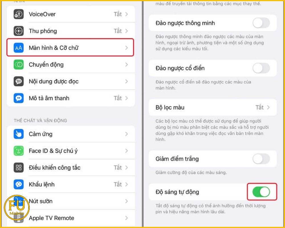 Tắt độ sáng tương thích dòng máy iPhone