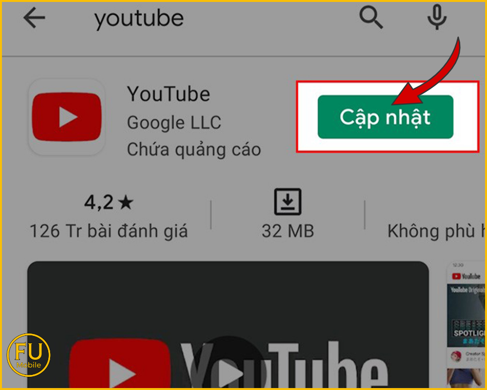 Truy cập CH Play để cập nhật YouTube lên phiên bản mới nhất