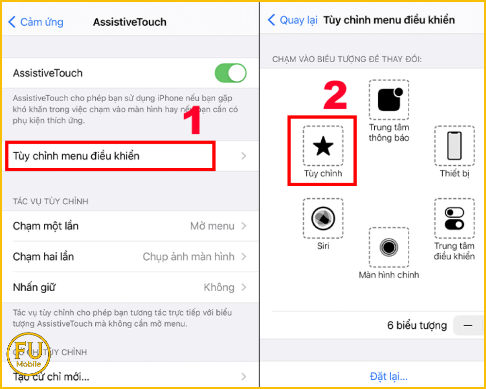 Vào Tùy chỉnh menu điều khiển và chọn mục Tùy chỉnh