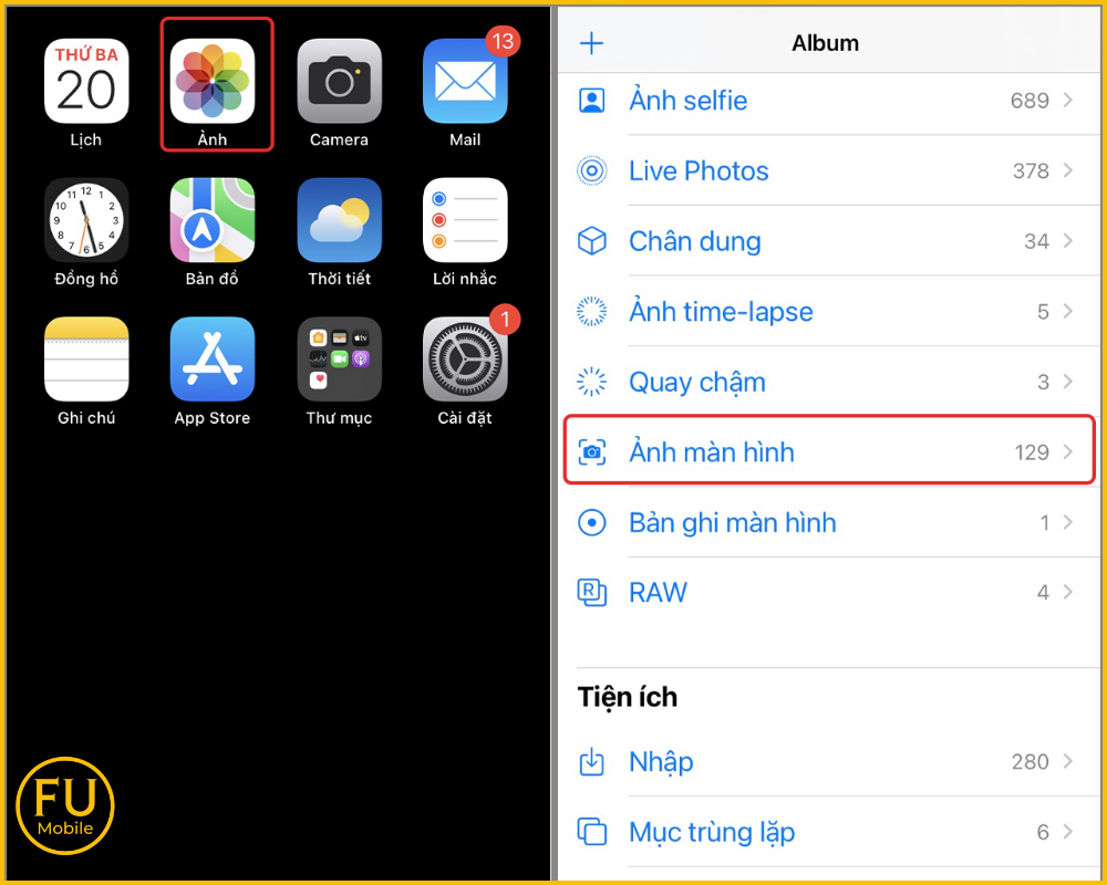 Vị trí lưu ảnh chụp màn hình iPhone