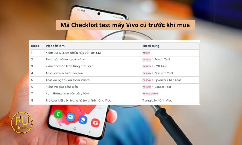 Checklist test máy Vivo cũ