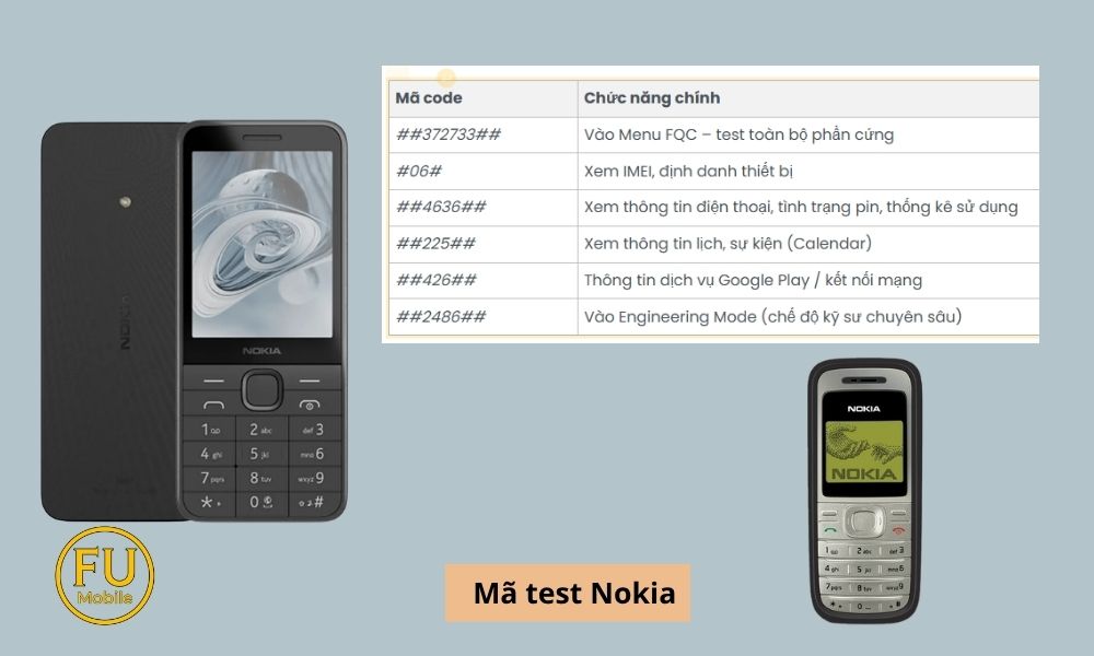 Mã test máy Nokia 