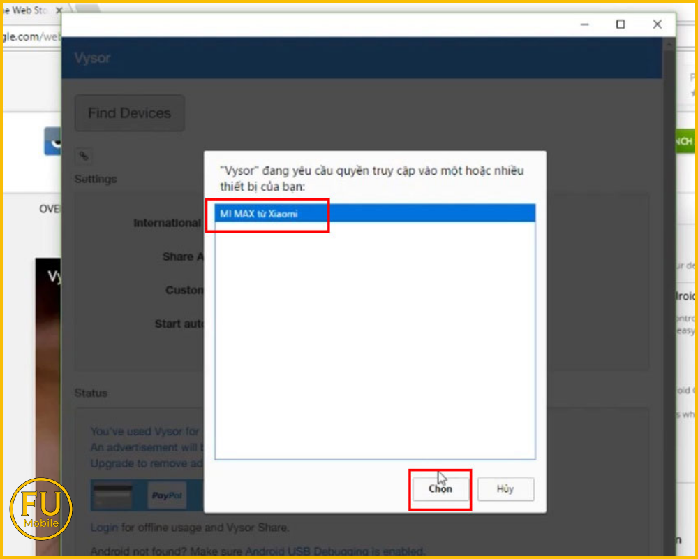 Tìm đúng tên điện thoại của mình và nhấn Select “Chọn”