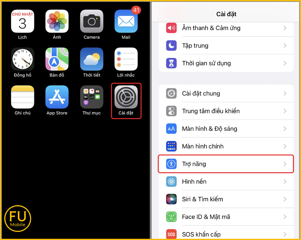 Vào Cài đặt và chọn Trợ năng