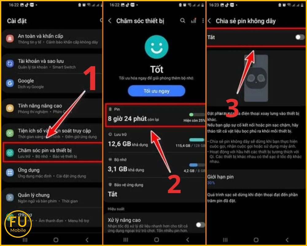Kích hoạt tính năng chia sẽ pin không dây trên máy nguồn