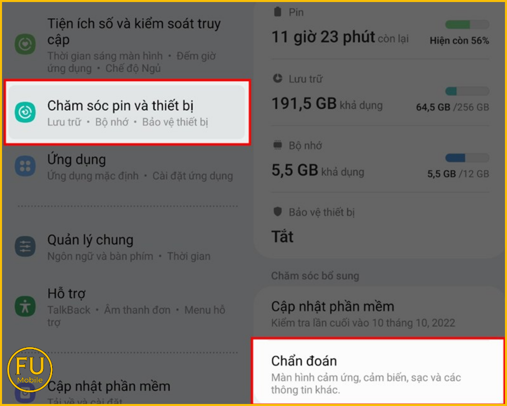 Kiểm tra trong Chăm sóc pin và thiết bị