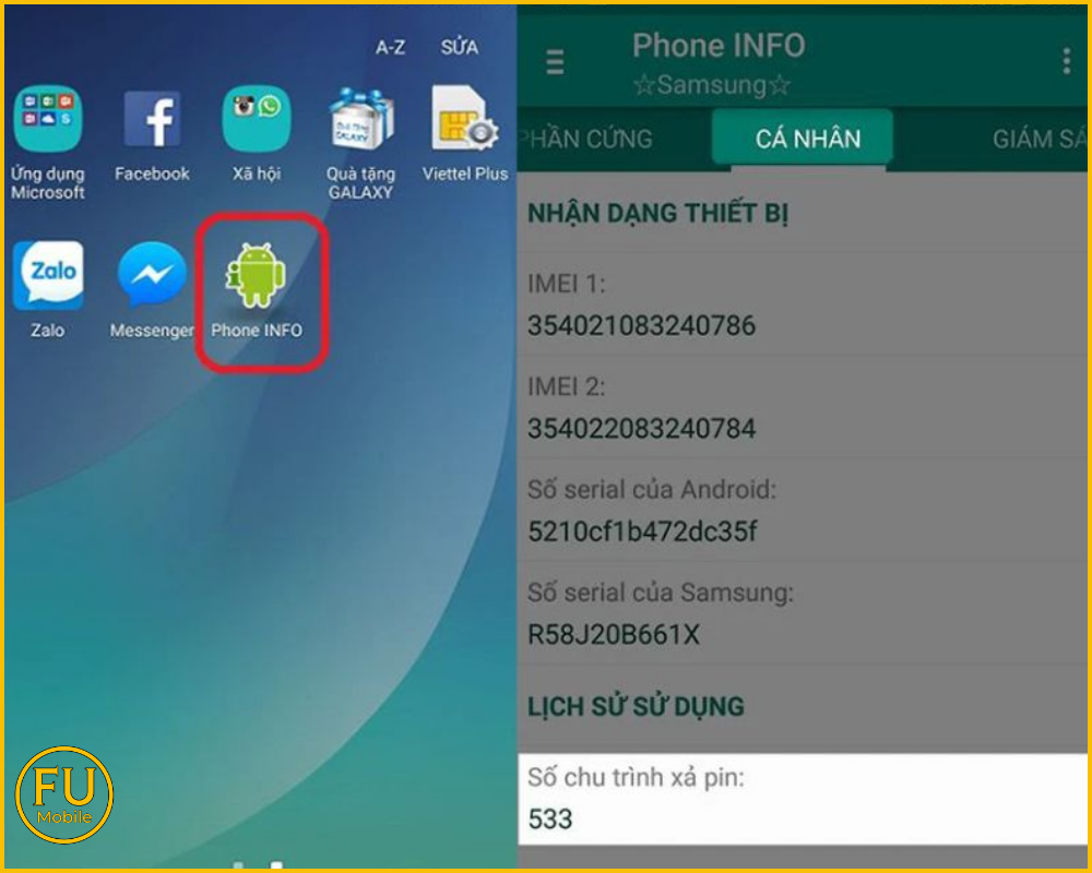 Phone INFO Samsung & Battery HD - Soi số lần sạc