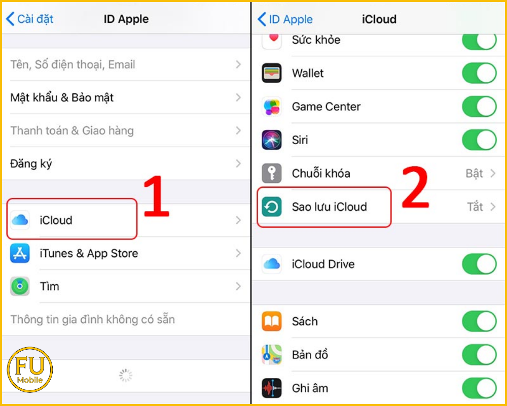 Sao lưu qua iCloud