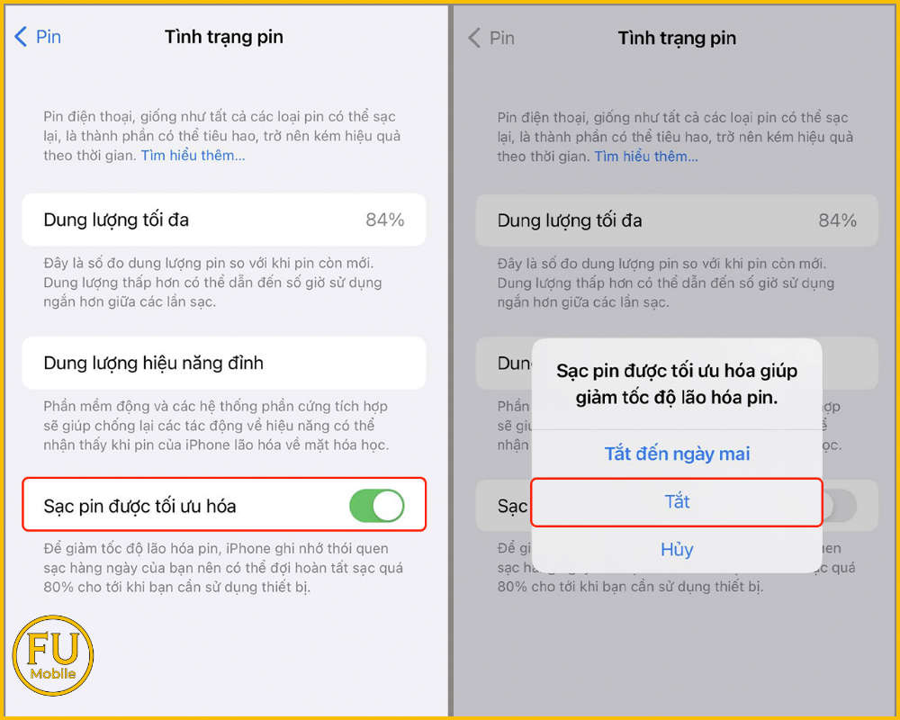 Tắt sạc tối ưu hóa trên iPhone