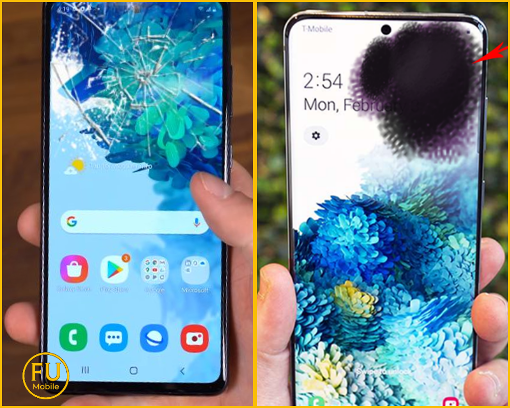 Hình ảnh so sánh giữa máy chỉ vỡ kính và máy bị hỏng màn hình hiển thị