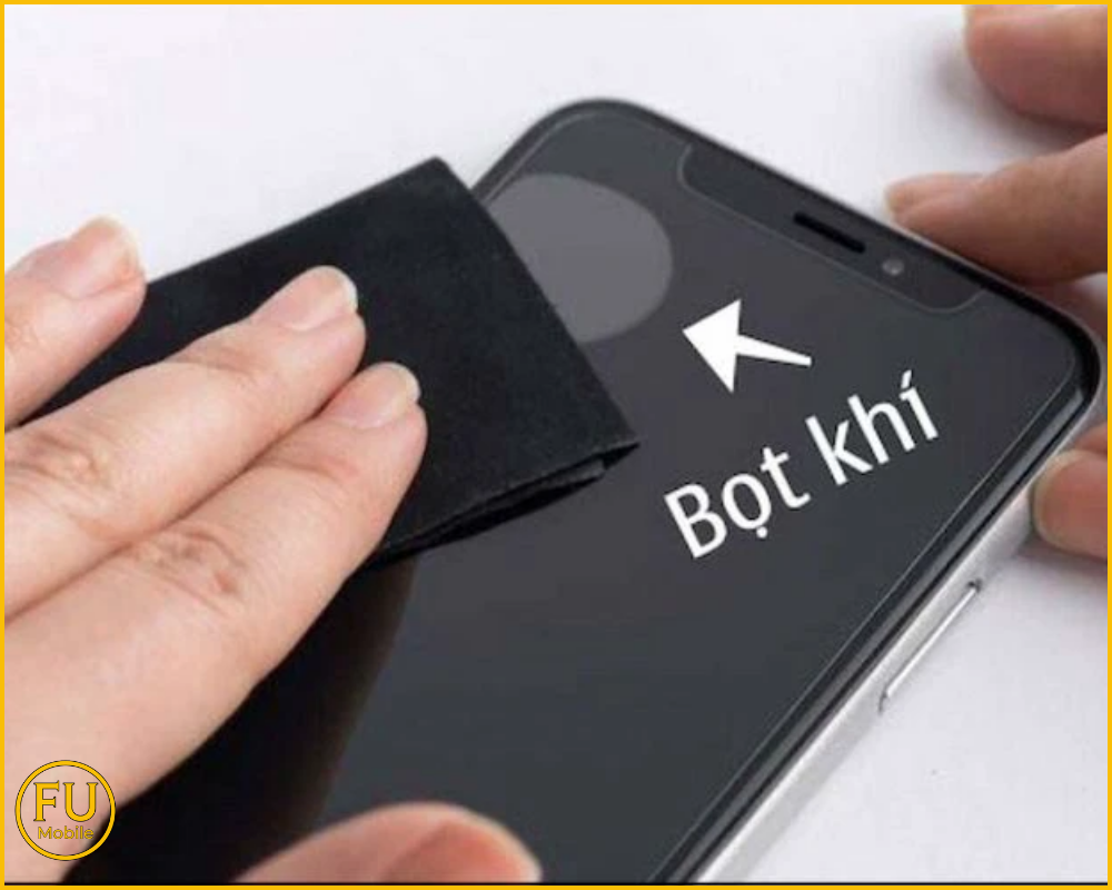 Đây là hình ảnh màn hình bị bọt khí nếu ép kính không chất lượng