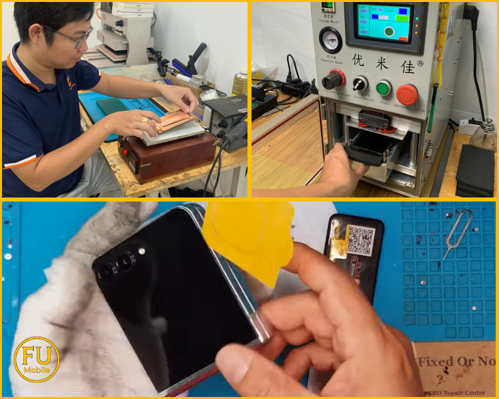 FUmobile luôn có đầy đủ máy móc ép kính hiện đại và kỹ thuật viên nhiều năm kinh nghiệm