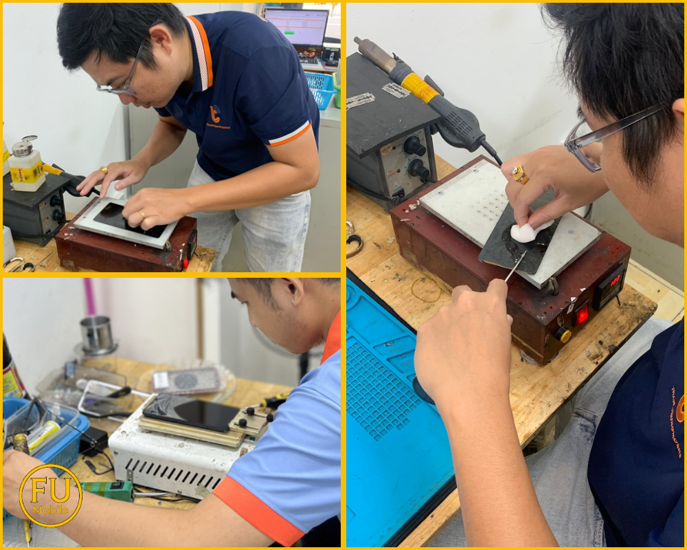 Khách hàng có thể quan sát toàn bộ quy trình sửa điện thoại tại FUmobile